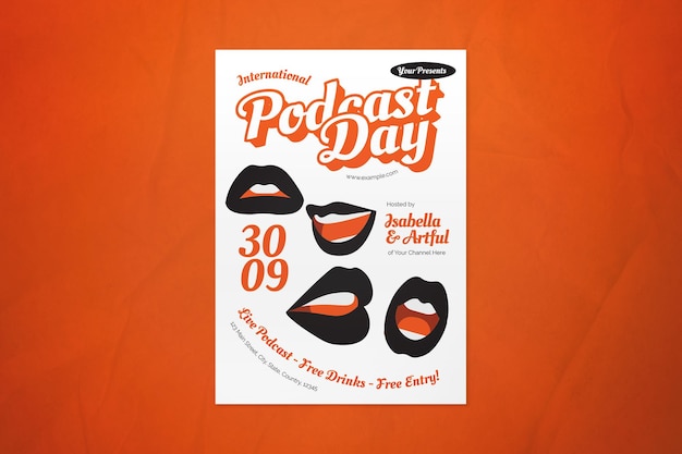 orange pop art international podcast day flyer