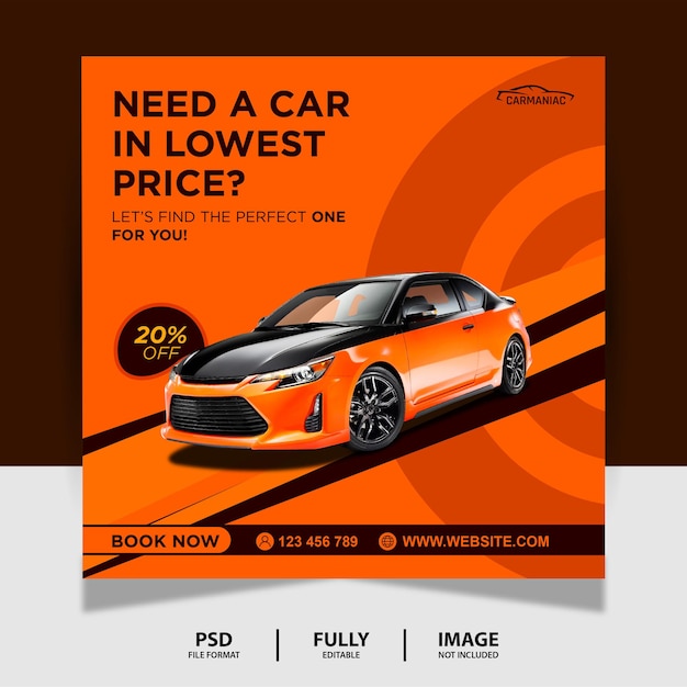PSD orange potrzebujesz samochodu social media post banner