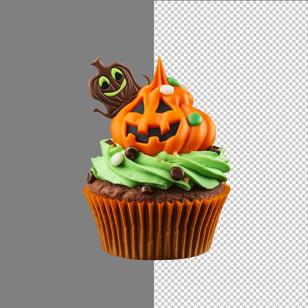 PSD cupcake di halloween con mostro di zucca arancione isolato su sfondo trasparente png psd