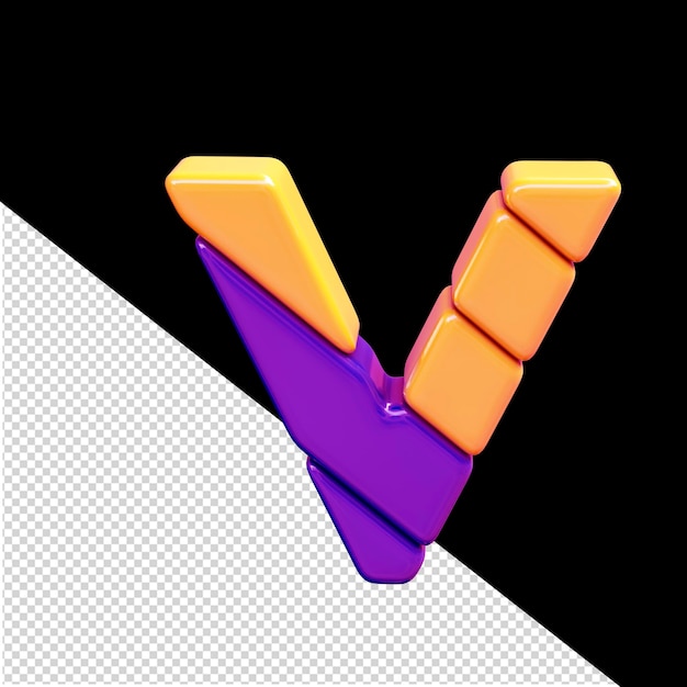 PSD orange and purple plastic 3d symbol letter v