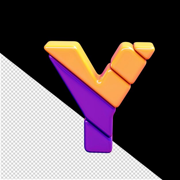 PSD orange and purple plastic 3d symbol letter y