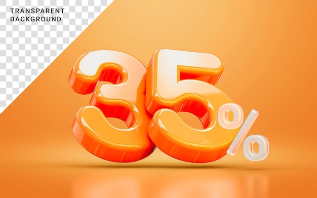 Orange realistic glossy 35 percentage number symbol 3d render concept seasonal shopping discount