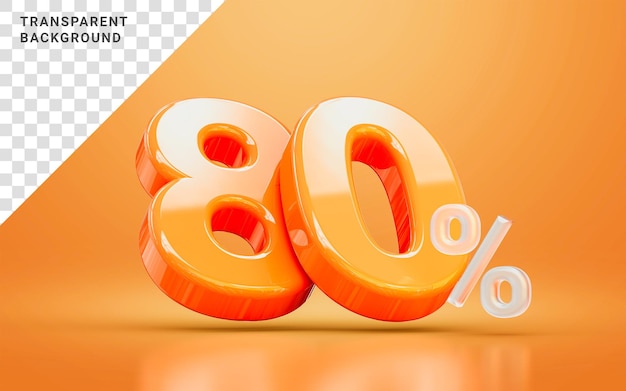 orange realistic glossy 80 percentage number symbol 3d render concept seasonal shopping discount