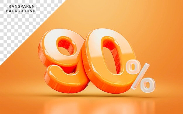 オレンジ色のリアルな光沢のある90パーセントの番号記号3Dレンダリングコンセプト季節のショッピング割引
