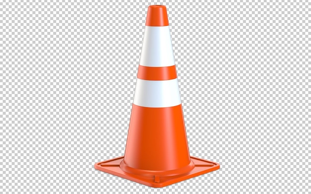 PSD orange realistic road traffic plastic cone with white stripes