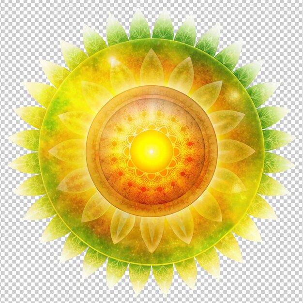 PSD orange red green and sun mandala on transparent background