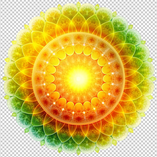 PSD orange red green and sun mandala on transparent background