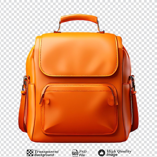 PSD オレンジ色のバッグパックを透明な背景に隔離した物体
