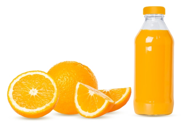 PSD orange set whole orange slices juice in a glass isolated