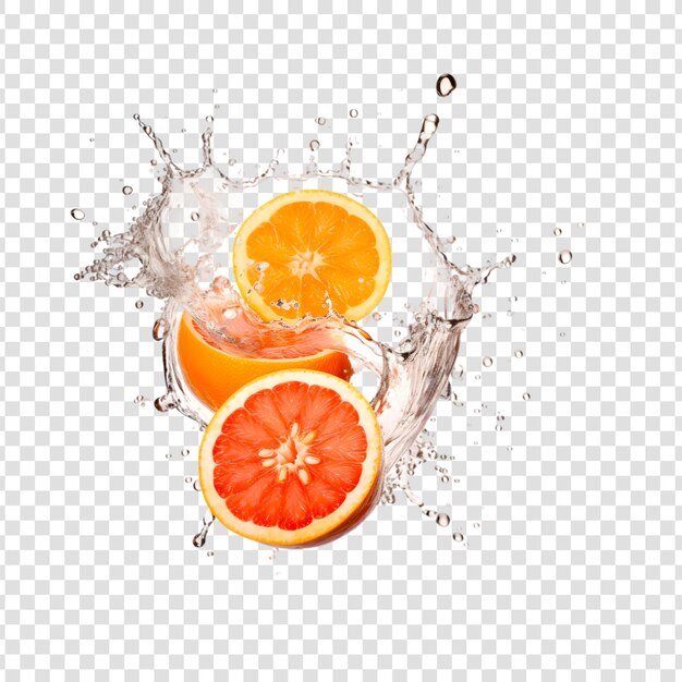 PSD orange slice with water splash on a transparent background