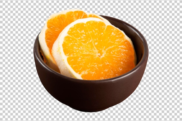 Arancio affettato in ciotola png sfondo trasparente