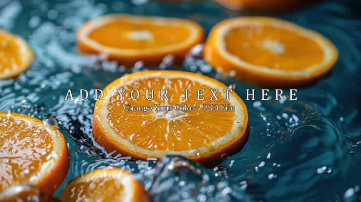 PSD orange slices floating in teal water