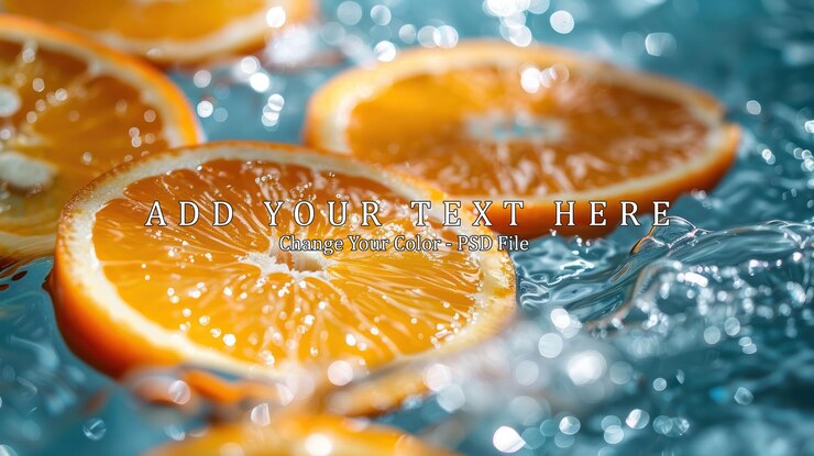 PSD orange slices floating in water with bubbles