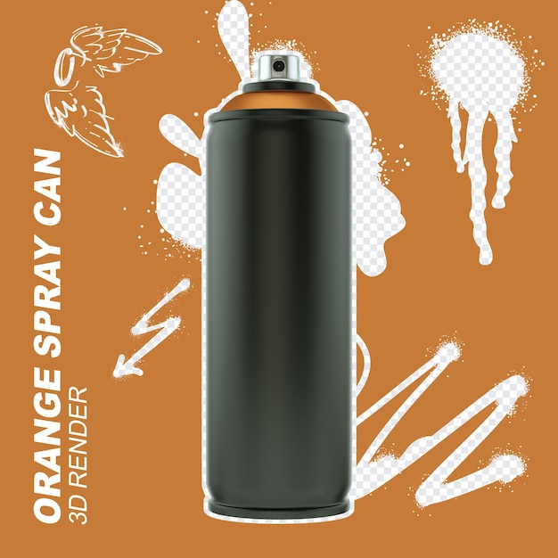 PSD orange spray can front view 3d render