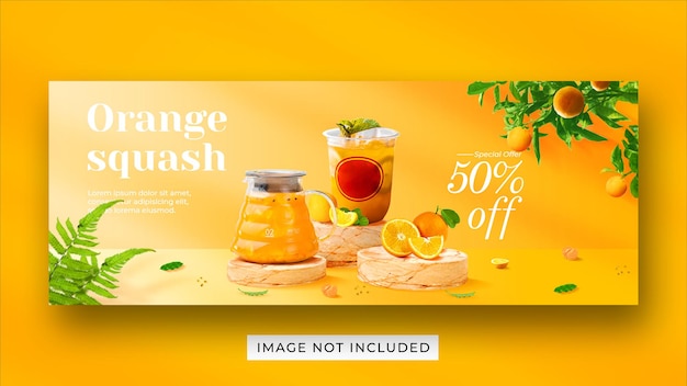 Orange squash drink menu promotion social media facebook cover banner template