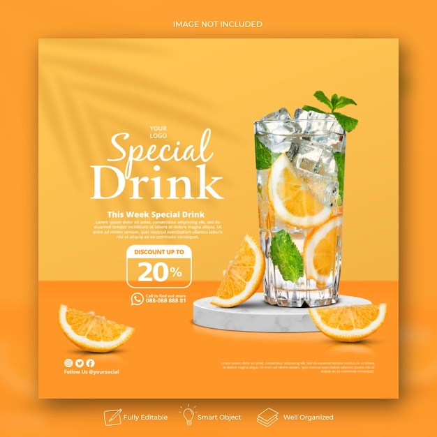 Orange squash drink menu promozione social media instagram post banner template