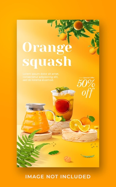 Orange squash drink menu promotion social media instagram story banner template