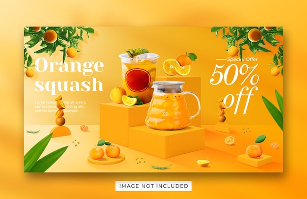 Orange squash drink menu promotion web banner template