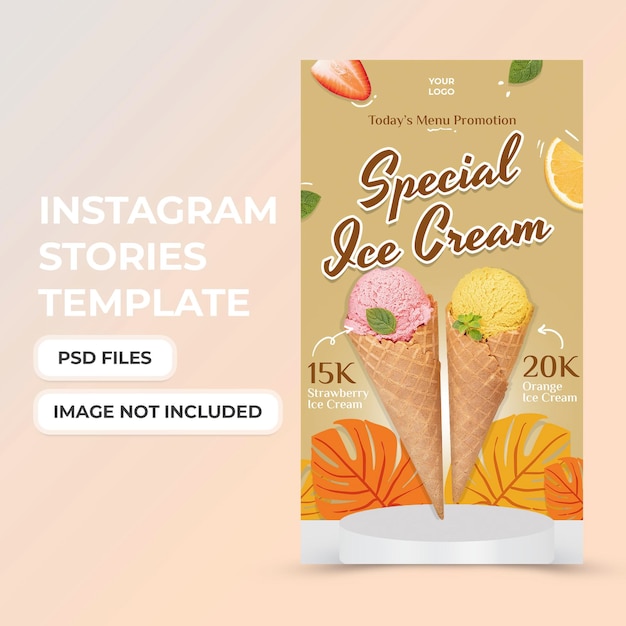 Orange and strawberry fruit ice cream menu template for social media stories promotion Premium Psd