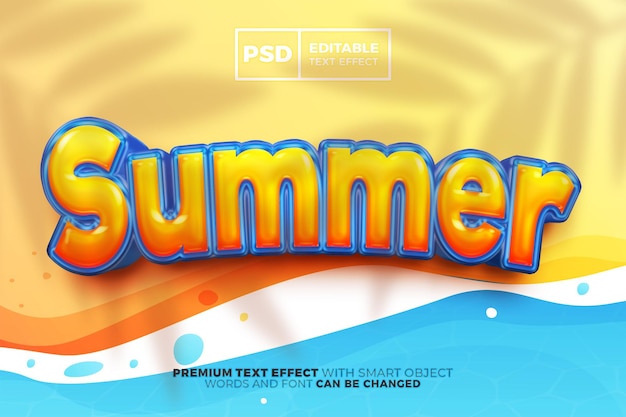 Orange summer beach bold 3d editable Text effect cartoon style