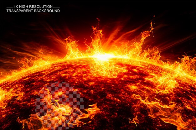 PSD orange sun shines at night captured in slow shutter speed photo on a transparent background