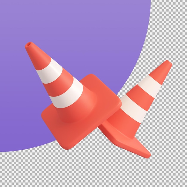 Orange traffic cone construction improvement zone 3d illustration with clipping path