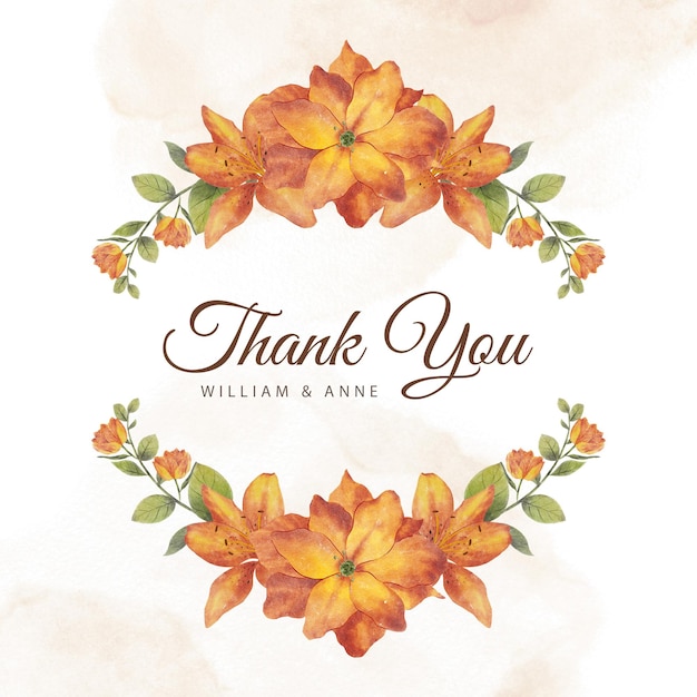 PSD orange watercolor flower thanks card template