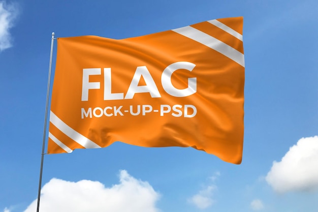 PSD オレンジ色の手を振る旗のモックアップ