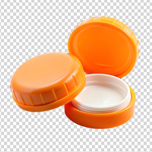 An orange and white container with a white lid and a white circle on transparent background