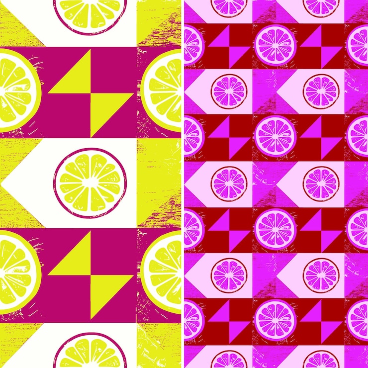 PSD orange with slice silhouette and retro design with checkerbo tropical fruit pattern vector design