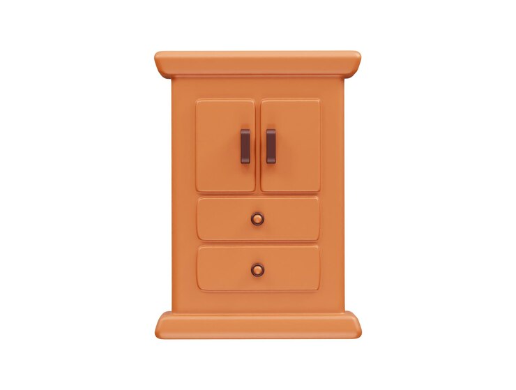 PSD orange wooden cabinet with drawers