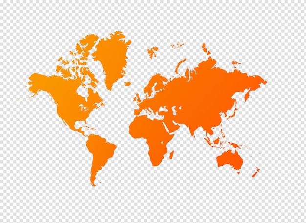 PSD orange world map illustration on transparent background