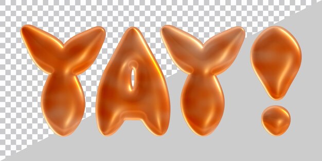 Orange yay text or letters in 3d rendering for celebration concept