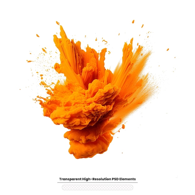 PSD orange and yellow powder explosion on transparent background