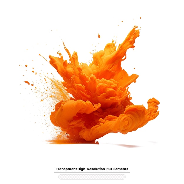 PSD orange and yellow powder explosion on transparent background