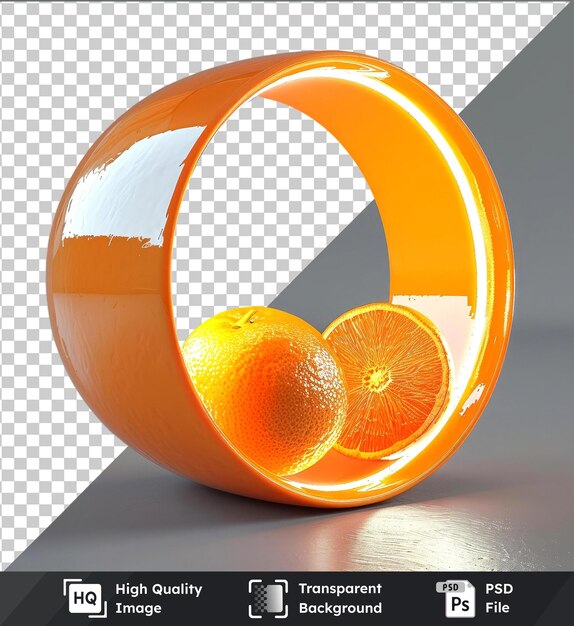 oranges arranged in a circular shape on a table with a shiny reflection visible in the foreground