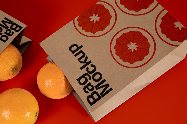 PSD oranges with paper bag mock-up