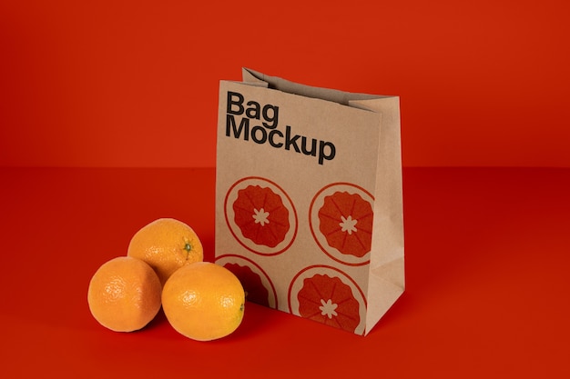 Oranges with paper bag mock-up