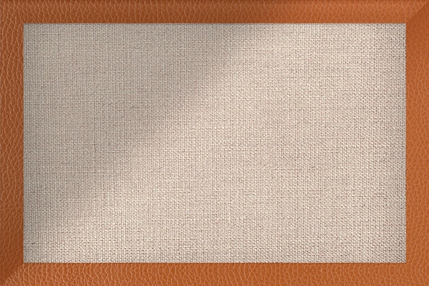 Orangish brown leather frame on brown fabric textured bacgkround vector