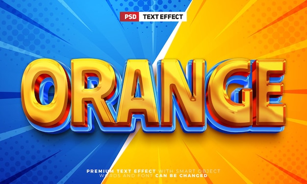 Oranje blauw komisch glanzend 3d bewerkbaar teksteffect