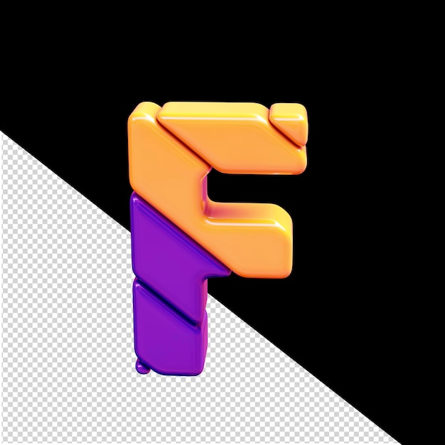 PSD oranje en paarse kunststof 3d-symbool letter f