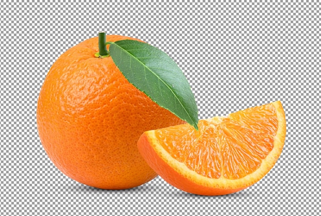 PSD oranje fruit met blad geïsoleerd