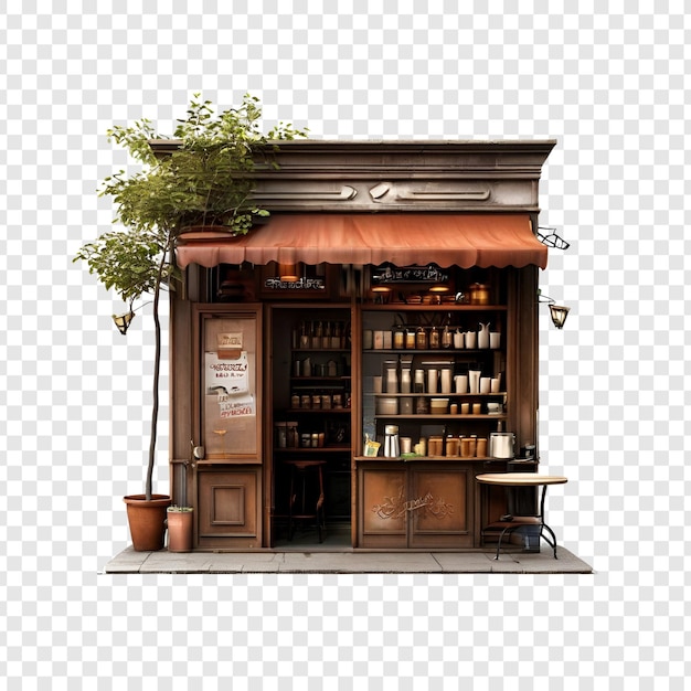Oranje gestreepte straatvoedselkiosk die snacks, dranken en goederen verkoopt