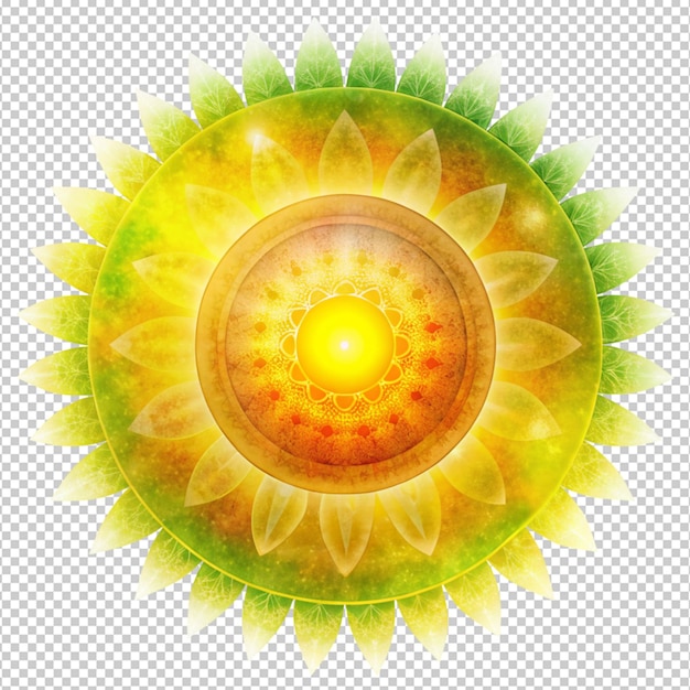 PSD oranje groene en zon mandala op doorzichtige achtergrond