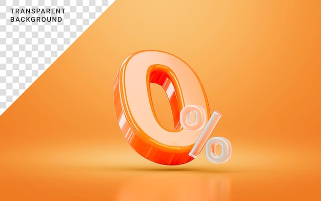 Oranje realistisch glanzend 0 percentage nummer symbool 3d render concept seizoensgebonden winkelen interesse