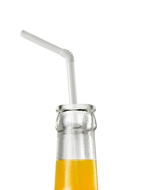 Oranje sap fles met witte stro doorzichtige achtergrond