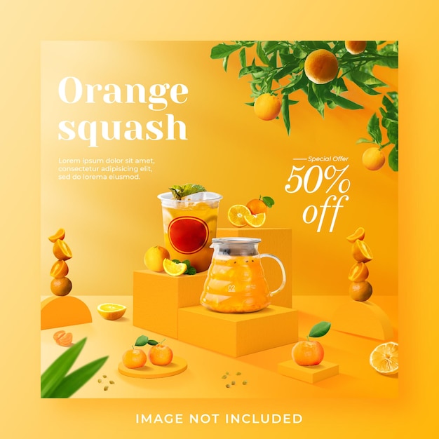 PSD oranje squash drankje menu promotie sociale media instagram post-sjabloon voor spandoek