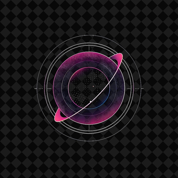 PSD orbiting neon circumbinary planet inside a silhouette small png y2k neon space designs