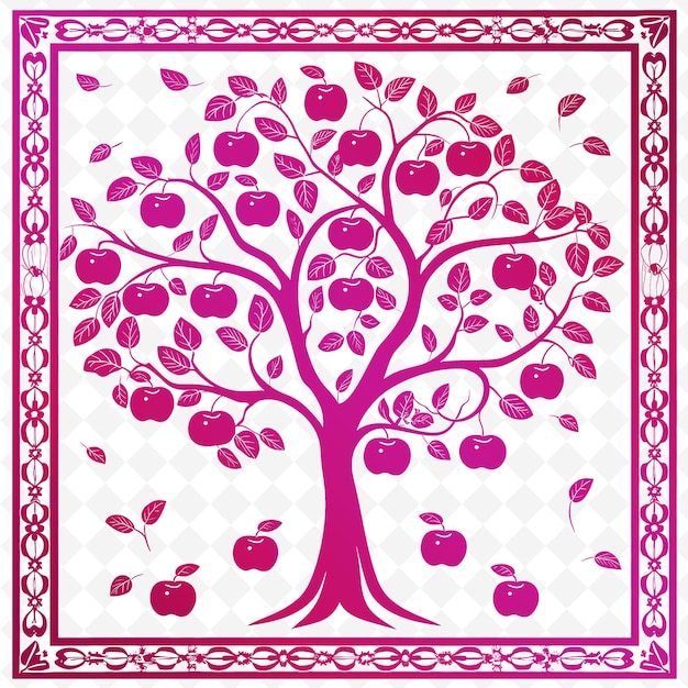 PSD orchard outline met fruit tree frame en apple symbol voor illustratie frames decor collectie