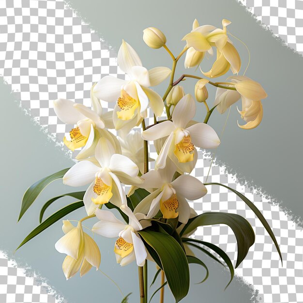 PSD 透明な背景に隔離されたオルキデー種coelogyne cristataマクロクロップ